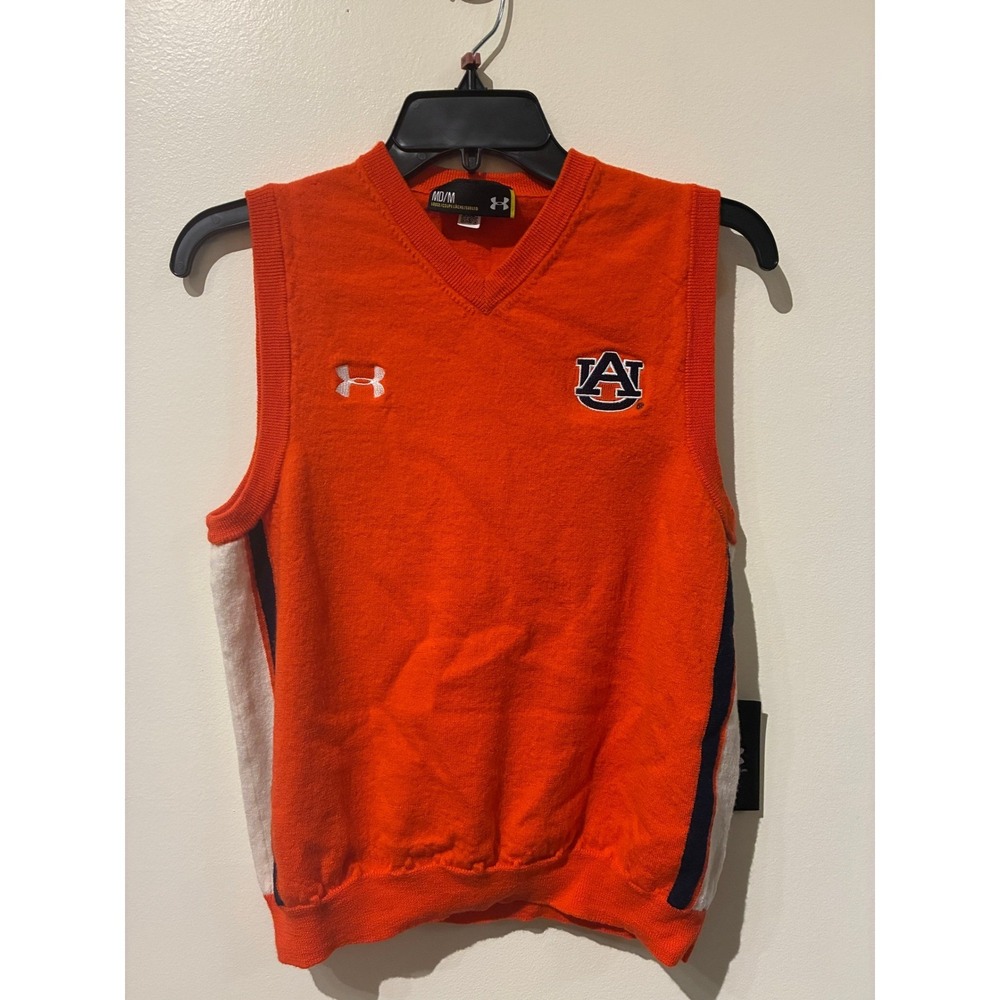 NWT Under Armour Auburn Tigers NCAA Sweater Vest Orange V-Neck Mens XS